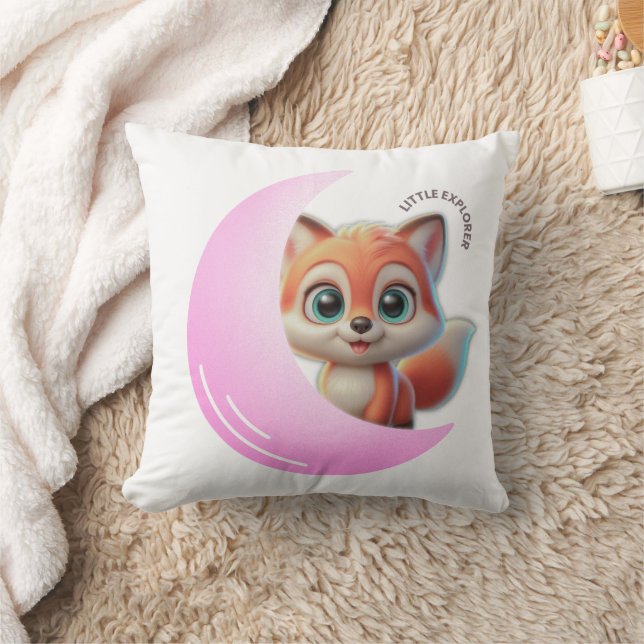 Cute Fox Pink Moon Cushion (Blanket)