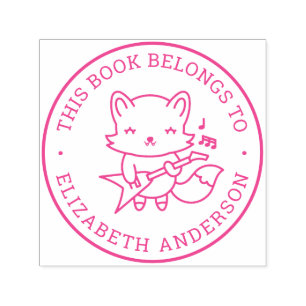 Cute Fox Play Guitar Personalized Name Book Label Self-inking Stamp