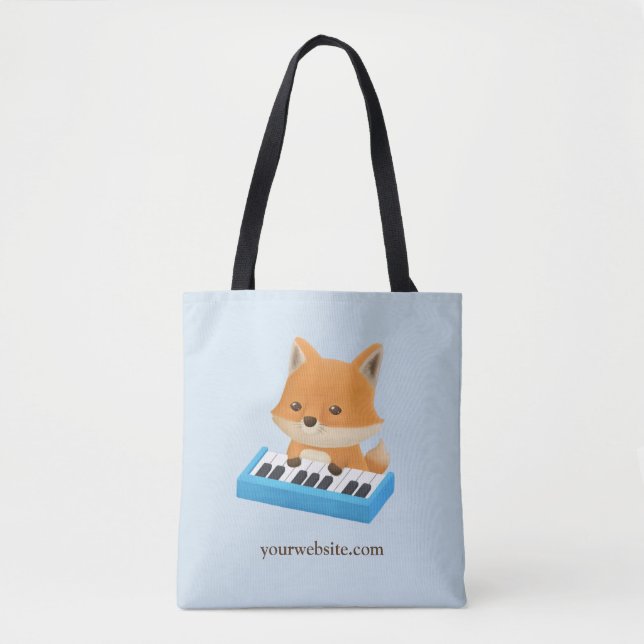 Cute Fox Playing On The Piano Keyboard Tote (Front)