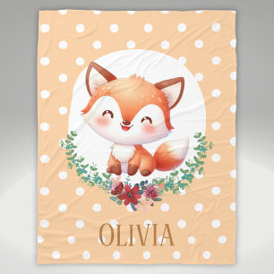 Cute Fox Polka Dot Elegant Fleece Blanket
