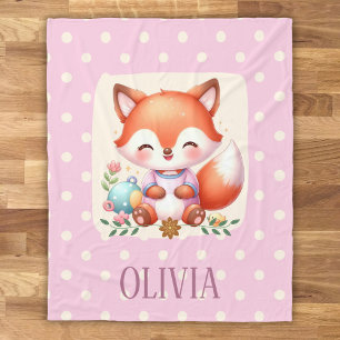 Cute Fox Polka Dot Elegant Personalized Fleece Blanket