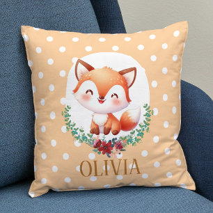 Cute Fox Polka Dot Elegant Throw Pillow