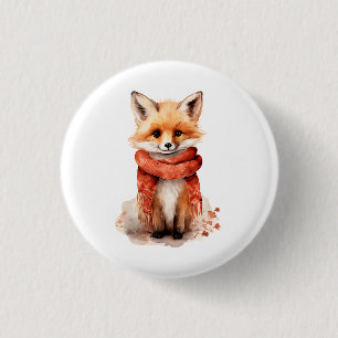 Cute Fox Pup in a Red Scarf 1 Inch Round Button