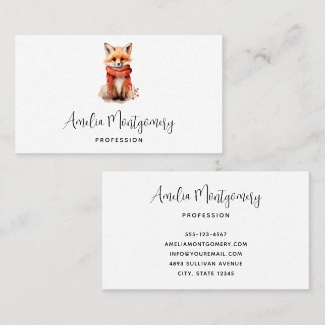 Cute Fox Pup in a Red Scarf Business Card (Front/Back)