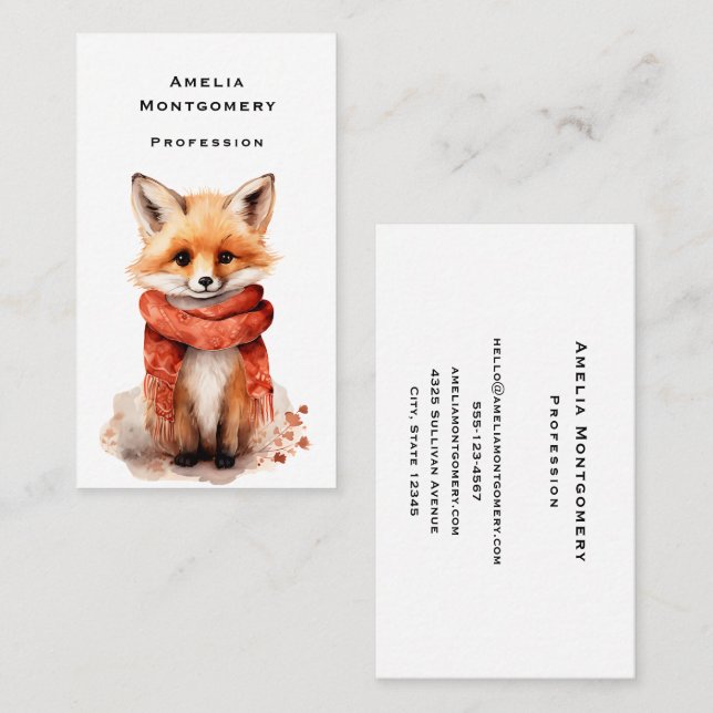 Cute Fox Pup in a Red Scarf Business Card (Front/Back)