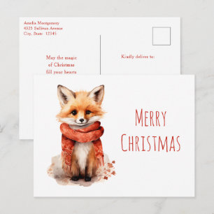 Cute Fox Pup in a Red Scarf Christmas Holiday Postcard