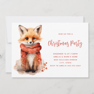 Cute Fox Pup in a Red Scarf Christmas Invitation