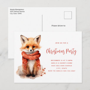 Cute Fox Pup in a Red Scarf Christmas Party Invitation Postcard