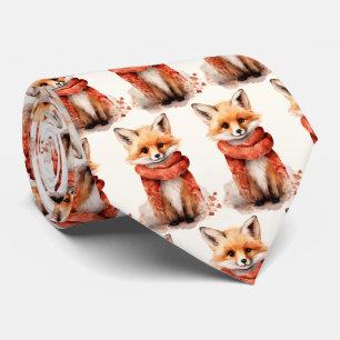 Cute Fox Pup in a Red Scarf Pattern Tie