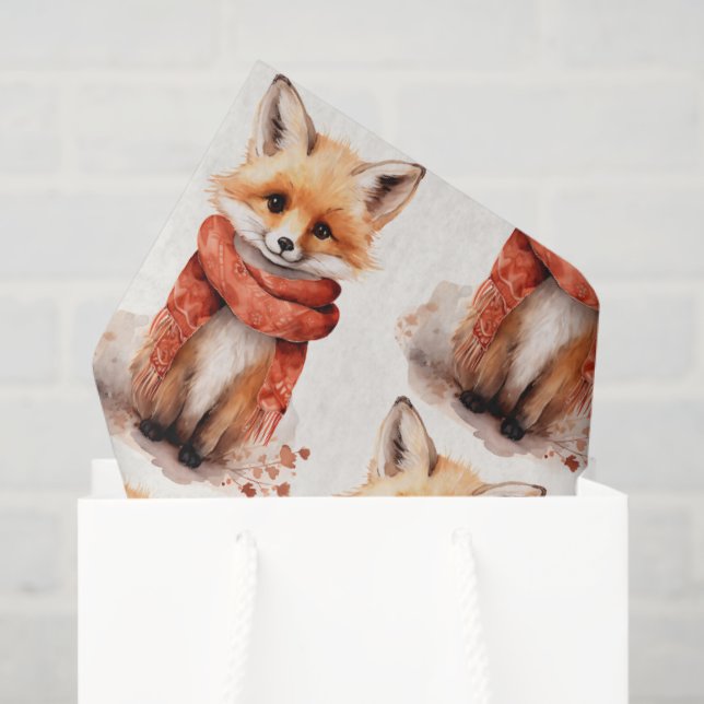 Cute Fox Pup in a Red Scarf Pattern Tissue Paper (Gift Bag)