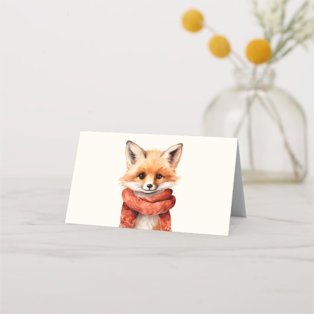 Cute Fox Pup in a Red Scarf Place Card (Front)