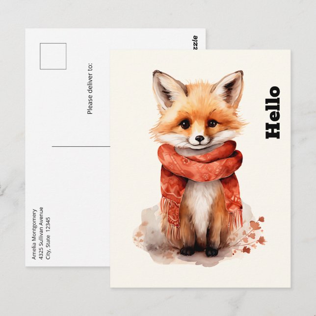 Cute Fox Pup in a Red Scarf Postcard (Front/Back)