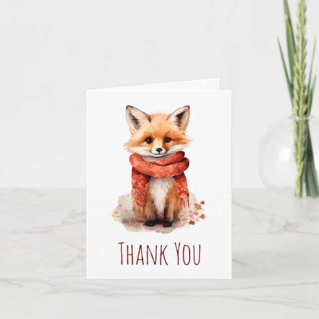 Cute Fox Pup in a Red Scarf Thank You Card (Front)