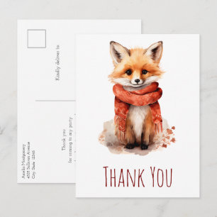 Cute Fox Pup in a Red Scarf Thank You Postcard
