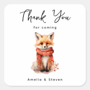 Cute Fox Pup in a Red Scarf Thank You Square Sticker
