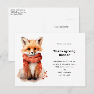 Cute Fox Pup in a Red Scarf Thanksgiving Invitation Postcard