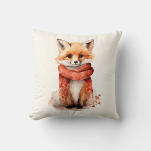 Cute Fox Pup in a Red Scarf Throw Pillow