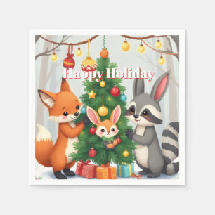  Cute Fox, Raccoon, & Bunny Christmas Keepsake Napkin