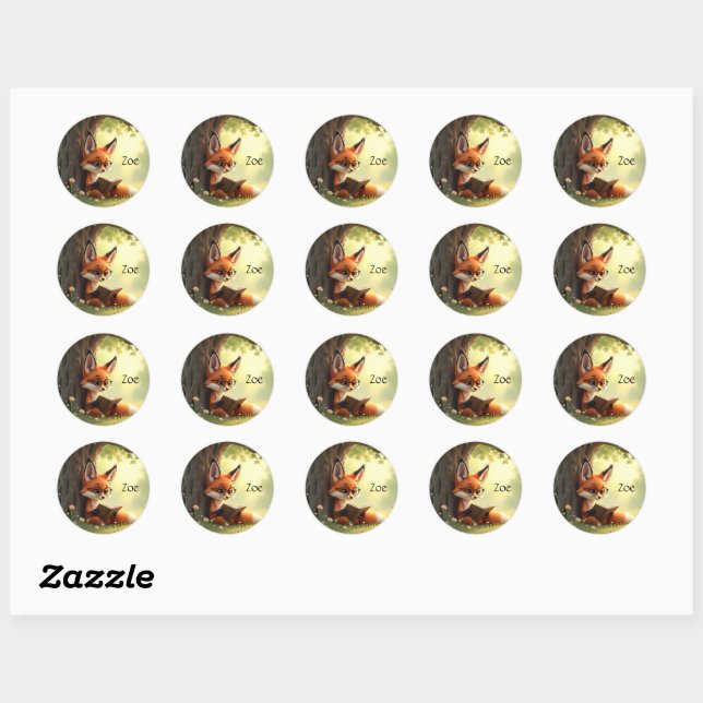 Cute fox reading a book, custom  classic round sticker (Sheet)