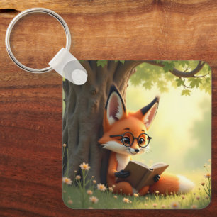 Cute fox reading a book, custom  keychain