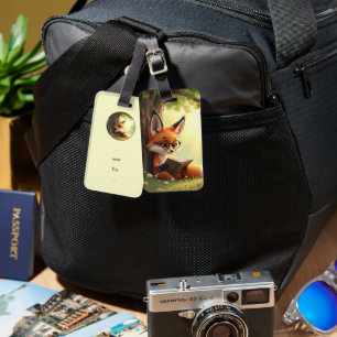 Cute fox reading a book, custom luggage tag