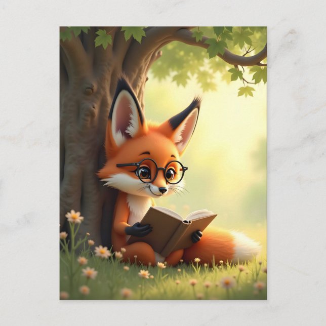 Cute fox reading a book, custom  postcard (Front)