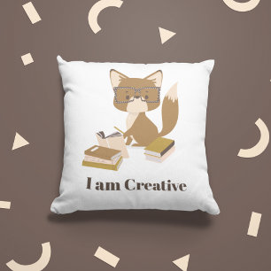 Cute Fox Reading Books Adorable Woodland Animal Throw Pillow