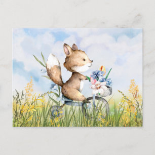 Cute fox riding a bicycle  postcard