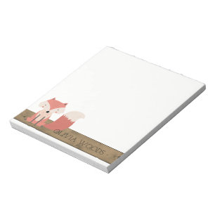 Cute Fox Rustic Wood Forest Creatures Personalized Notepad