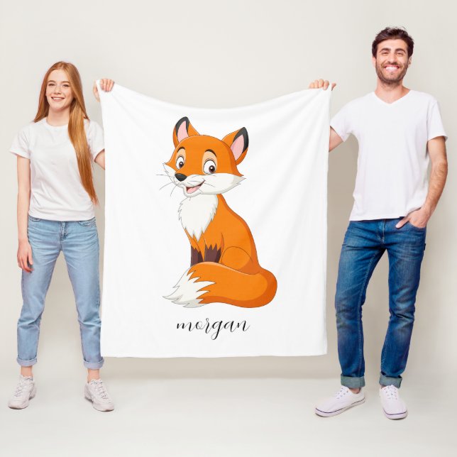 Cute Fox, Script Child's Name or Your Message Fleece Blanket (In Situ)