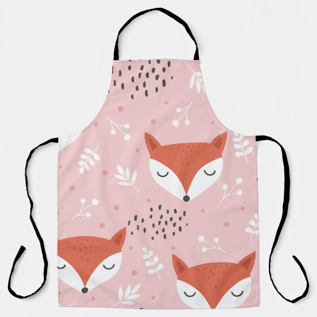 Cute fox seamless pattern, wolf hand drawn forest  apron (Front)