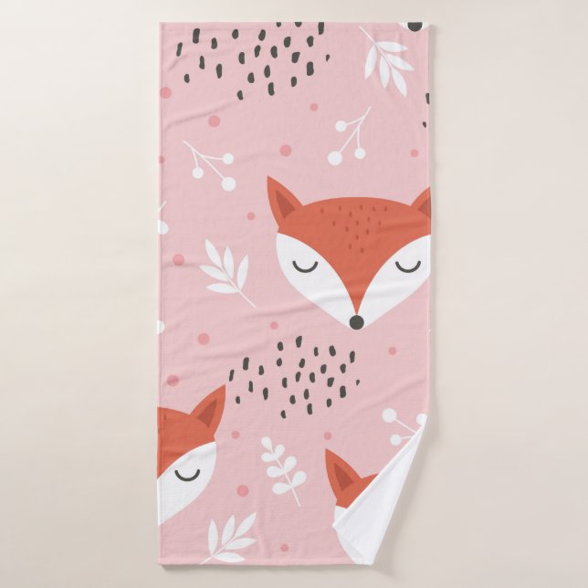 Cute fox seamless pattern, wolf hand drawn forest  bath towel (Bath Towel)