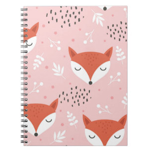 Cute fox seamless pattern, wolf hand drawn forest notebook