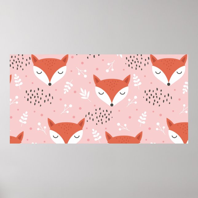 Cute fox seamless pattern, wolf hand drawn forest  poster (Front)