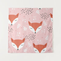 Cute fox seamless pattern, wolf hand drawn forest