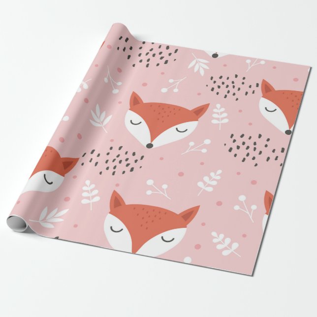 Cute fox seamless pattern, wolf hand drawn forest  wrapping paper (Unrolled)