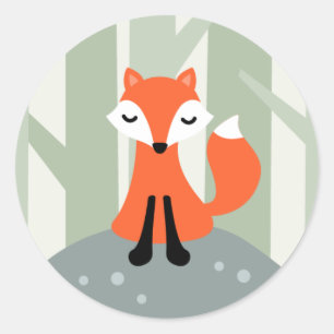 Cute fox sitting on a rock in the forest classic round sticker
