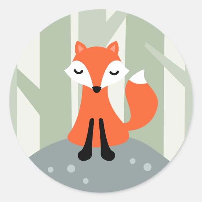 Cute fox sitting on a rock in the forest classic round sticker (Front)