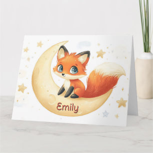 Cute Fox Sitting on the Moon with Stars Card