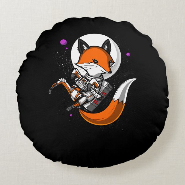 Cute Fox Space Astronaut Animal Round Pillow (Front)