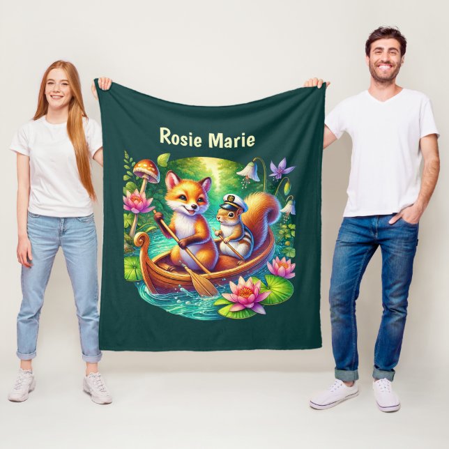 Cute fox squirrel lovers add name  fleece blanket (In Situ)