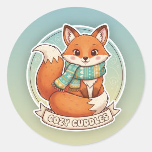 Cute Fox Sticker Design - Cozy Scarf 'Warm & Charm