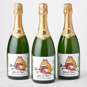 Cute Fox Thank You Baby Showr Sparkling Wine Label