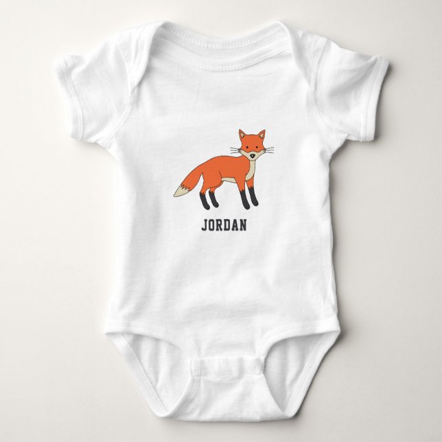 Cute Fox Unique Boy Personalized Custom Name Baby Bodysuit (Front)