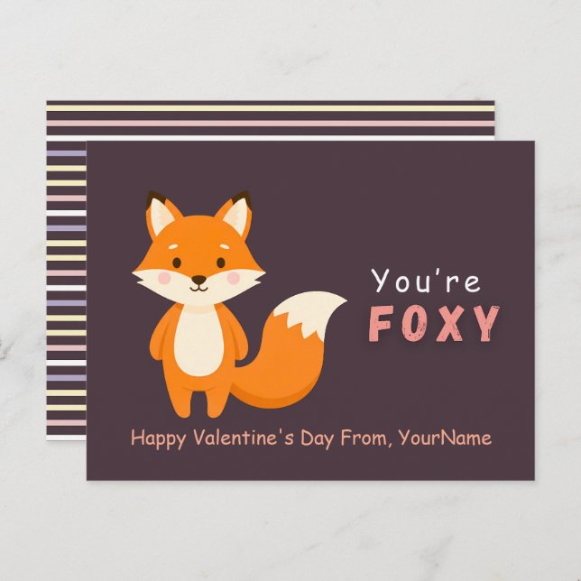 Cute Fox Valentine’s Day Card – You’re Foxy (Front/Back)