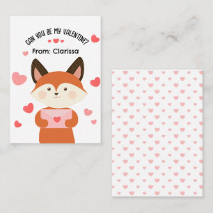 Cute Fox Valentines Day Card Kids with Hearts