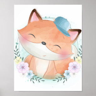 Cute Fox Watercolor Poster