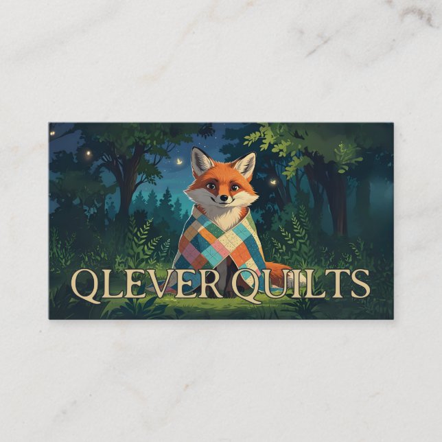 Cute fox wearing quilt quilting quilter seamstress business card (Front)