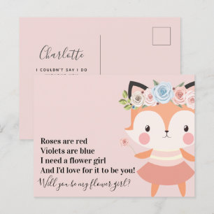 Cute Fox Wedding Flower Girl Proposal Announcement Postcard