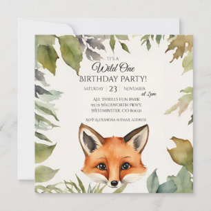 Cute Fox Wild One 1st Birthday Party Invitation